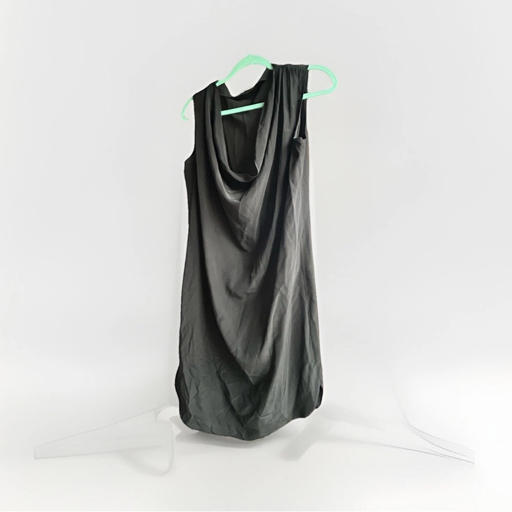 D.EXTERIOR 100% Silk Black Draped Cowl Neck Dress Size 46 Italy Quiet Luxury